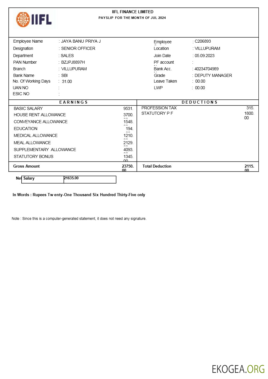 Modèle de fiche de paie Iifl Finance aux formats Word et PDF.pdf, 1
